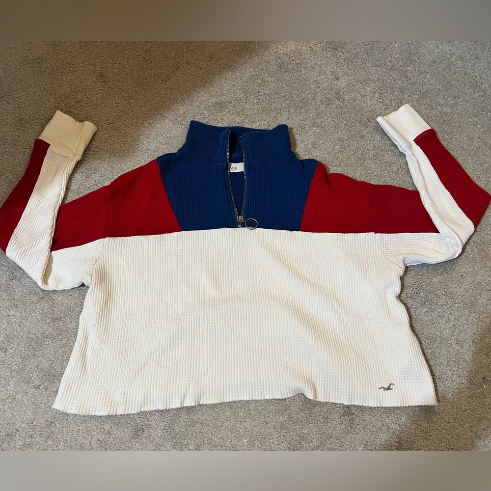 Hollister cropped waffle 1/4 zip